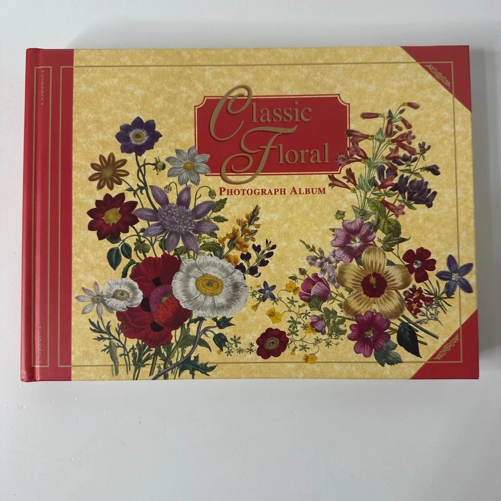 Vtg Classic Floral Gift Set Photo Album & 6 Cardstock Frames Envelopes Cottage